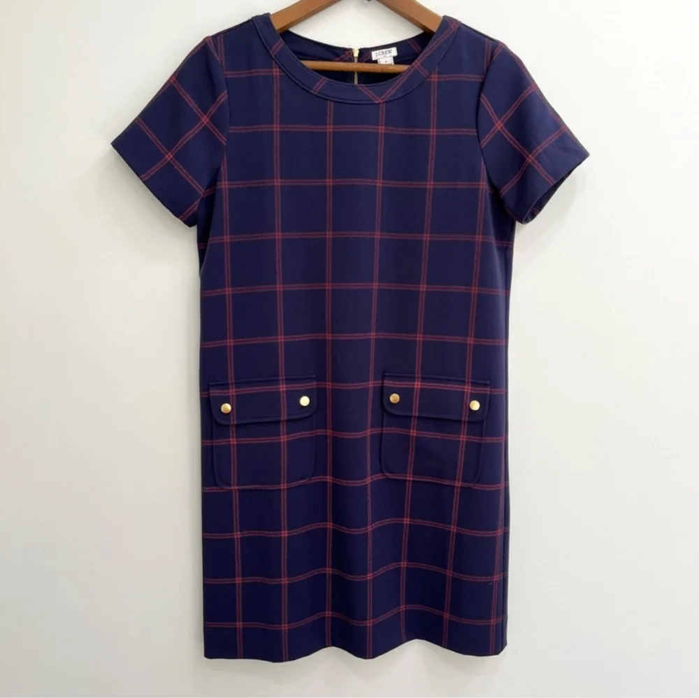 J. Crew Factory Navy Window Pane Shift Dress With Front Pockets - 4 - Picture 11 of 12